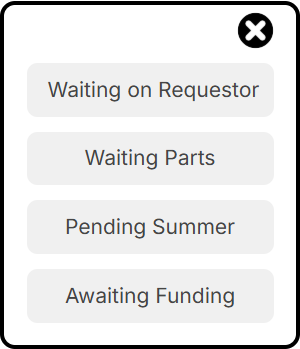 On Hold Reason pop-up